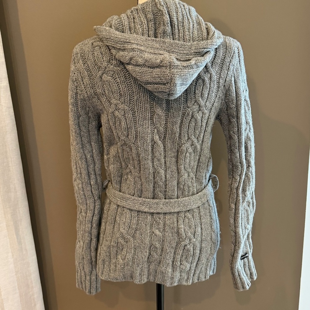 Abercrombie & Fitch Y2K Hooded Lambswool Brown Cardigan with Tie, Size Medium - Picture 5 of 15